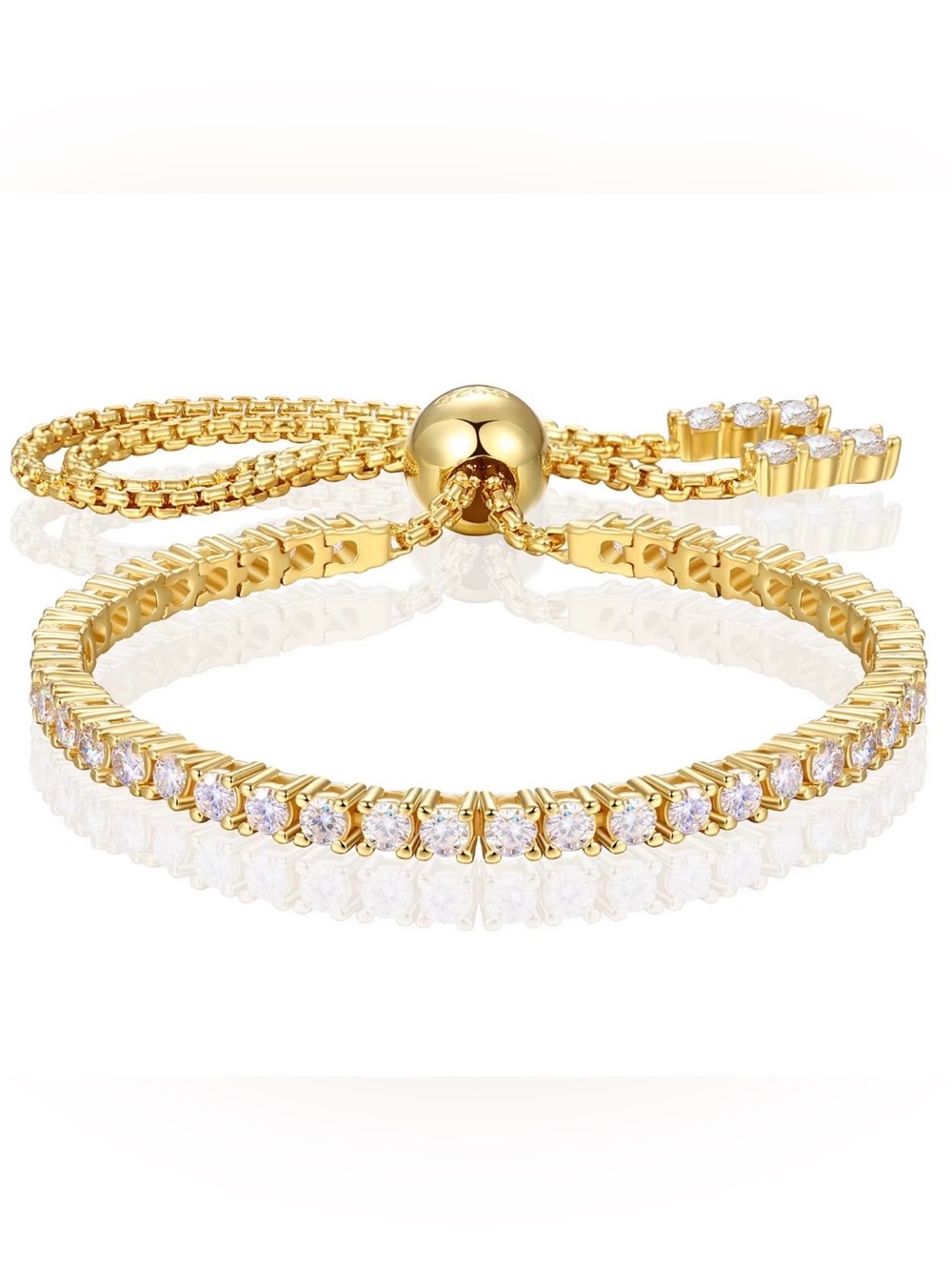 S925 Moissanite Tennis Bracelet – 18K Yellow Gold-Plated, Adjustable